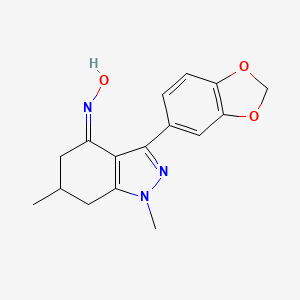 molecular formula C16H17N3O3 B2561914 3-benzo[d]1,3-dioxolen-5-yl-4-(hydroxyimino)-1,6-dimethyl-5,6,7-trihydro1H-indazole CAS No. 1025312-21-3