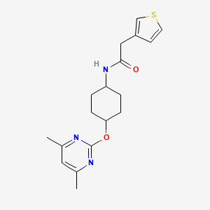 molecular formula C18H23N3O2S B2561916 N-((1r,4r)-4-((4,6-二甲基嘧啶-2-基)氧基)环己基)-2-(噻吩-3-基)乙酰胺 CAS No. 2034496-87-0