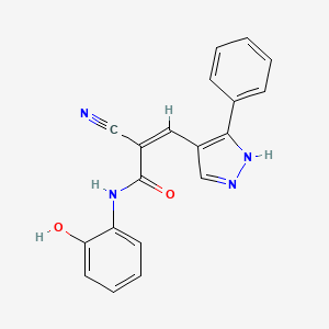 molecular formula C19H14N4O2 B2561918 (Z)-2-cyano-N-(2-hydroxyphenyl)-3-(5-phenyl-1H-pyrazol-4-yl)prop-2-enamide CAS No. 1007195-36-9