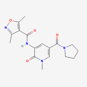 molecular formula C17H20N4O4 B2561939 3,5-dimethyl-N-(1-methyl-2-oxo-5-(pyrrolidine-1-carbonyl)-1,2-dihydropyridin-3-yl)isoxazole-4-carboxamide CAS No. 1209920-55-7