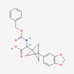 molecular formula C22H21NO6 B2561958 2-[3-(1,3-Benzodioxol-5-yl)-1-bicyclo[1.1.1]pentanyl]-2-(phenylmethoxycarbonylamino)acetic acid CAS No. 2287266-29-7