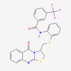 molecular formula C25H18F3N3O2S2 B2561984 N-(2-{[(5-oxo-2,3-dihydro-5H-[1,3]thiazolo[2,3-b]quinazolin-3-yl)methyl]sulfanyl}phenyl)-3-(trifluoromethyl)benzenecarboxamide CAS No. 477868-86-3