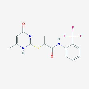 molecular formula C15H14F3N3O2S B256202 2-[(6-methyl-4-oxo-1H-pyrimidin-2-yl)sulfanyl]-N-[2-(trifluoromethyl)phenyl]propanamide 