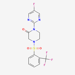 molecular formula C15H12F4N4O3S B2562058 1-(5-Fluoropyrimidin-2-yl)-4-[2-(trifluoromethyl)phenyl]sulfonylpiperazin-2-one CAS No. 2310208-22-9