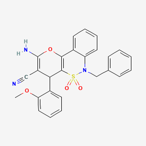 molecular formula C26H21N3O4S B2562076 2-Amino-6-benzyl-4-(2-methoxyphenyl)-4,6-dihydropyrano[3,2-c][2,1]benzothiazine-3-carbonitrile 5,5-dioxide CAS No. 893317-75-4