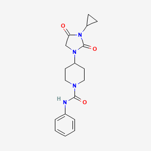 molecular formula C18H22N4O3 B2562078 4-(3-cyclopropyl-2,4-dioxoimidazolidin-1-yl)-N-phenylpiperidine-1-carboxamide CAS No. 2097930-39-5