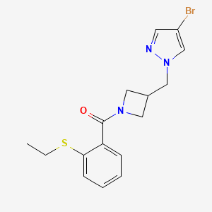 molecular formula C16H18BrN3OS B2562085 4-bromo-1-({1-[2-(ethylsulfanyl)benzoyl]azetidin-3-yl}methyl)-1H-pyrazole CAS No. 2415471-44-0