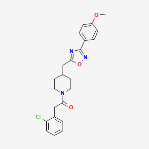 molecular formula C23H24ClN3O3 B2562121 1-[(2-Chlorophenyl)acetyl]-4-{[3-(4-methoxyphenyl)-1,2,4-oxadiazol-5-yl]methyl}piperidine CAS No. 1775328-39-6