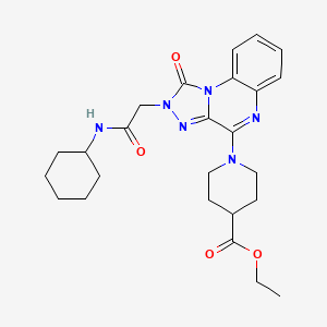 molecular formula C25H32N6O4 B2562127 Ethyl 1-(2-(2-(cyclohexylamino)-2-oxoethyl)-1-oxo-1,2-dihydro-[1,2,4]triazolo[4,3-a]quinoxalin-4-yl)piperidine-4-carboxylate CAS No. 1185010-20-1