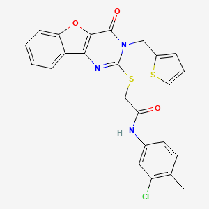 molecular formula C24H18ClN3O3S2 B2562145 N-(3-chloro-4-methylphenyl)-2-{[4-oxo-3-(thiophen-2-ylmethyl)-3,4-dihydro[1]benzofuro[3,2-d]pyrimidin-2-yl]sulfanyl}acetamide CAS No. 899941-68-5