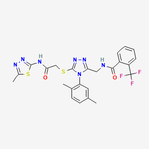 molecular formula C24H22F3N7O2S2 B2562149 N-((4-(2,5-二甲苯基)-5-((2-((5-甲基-1,3,4-噻二唑-2-基)氨基)-2-氧代乙基)硫)-4H-1,2,4-三唑-3-基)甲基)-2-(三氟甲基)苯甲酰胺 CAS No. 394239-72-6