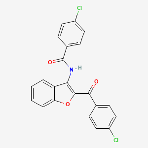 molecular formula C22H13Cl2NO3 B2562155 4-chloro-N-[2-(4-chlorobenzoyl)-1-benzofuran-3-yl]benzamide CAS No. 630052-49-2