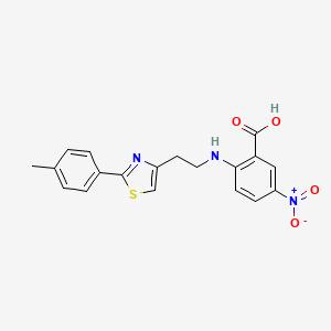 molecular formula C19H17N3O4S B2562157 2-({2-[2-(4-Methylphenyl)-1,3-thiazol-4-yl]ethyl}amino)-5-nitrobenzenecarboxylic acid CAS No. 861211-13-4