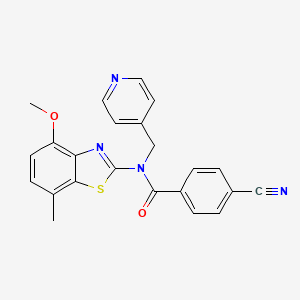 molecular formula C23H18N4O2S B2562159 4-cyano-N-(4-methoxy-7-methylbenzo[d]thiazol-2-yl)-N-(pyridin-4-ylmethyl)benzamide CAS No. 941914-12-1