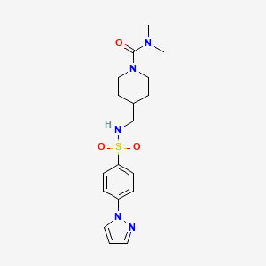 molecular formula C18H25N5O3S B2562185 4-((4-(1H-pyrazol-1-yl)phenylsulfonamido)methyl)-N,N-dimethylpiperidine-1-carboxamide CAS No. 2034460-48-3