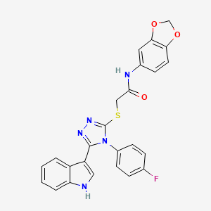 molecular formula C25H18FN5O3S B2562196 N-(苯并[d][1,3]二氧杂环-5-基)-2-((4-(4-氟苯基)-5-(1H-吲哚-3-基)-4H-1,2,4-三唑-3-基)硫代)乙酰胺 CAS No. 946309-30-4