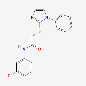 molecular formula C17H14FN3OS B2562221 N-(3-氟苯基)-2-((1-苯基-1H-咪唑-2-基)硫代)乙酰胺 CAS No. 688335-46-8