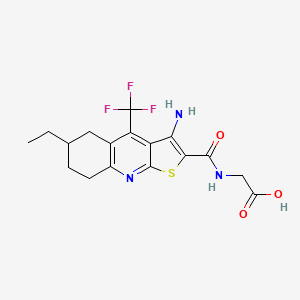 molecular formula C17H18F3N3O3S B2562245 2-({[3-Amino-6-ethyl-4-(trifluoromethyl)-5,6,7,8-tetrahydrothieno[2,3-b]quinolin-2-yl]carbonyl}amino)acetic acid CAS No. 939893-70-6