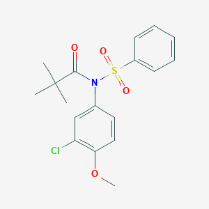 molecular formula C18H20ClNO4S B256225 N-(benzenesulfonyl)-N-(3-chloro-4-methoxyphenyl)-2,2-dimethylpropanamide 
