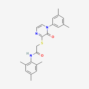 molecular formula C23H25N3O2S B2562259 2-((4-(3,5-dimethylphenyl)-3-oxo-3,4-dihydropyrazin-2-yl)thio)-N-mesitylacetamide CAS No. 895109-18-9