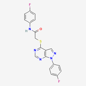 molecular formula C19H13F2N5OS B2562294 N-(4-fluorophenyl)-2-[1-(4-fluorophenyl)pyrazolo[3,4-d]pyrimidin-4-yl]sulfanylacetamide CAS No. 893935-31-4