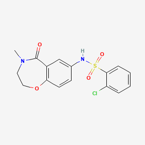molecular formula C16H15ClN2O4S B2562385 2-chloro-N-(4-methyl-5-oxo-2,3,4,5-tetrahydrobenzo[f][1,4]oxazepin-7-yl)benzenesulfonamide CAS No. 922006-77-7