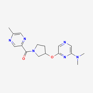 molecular formula C16H20N6O2 B2562391 (3-((6-(Dimethylamino)pyrazin-2-yl)oxy)pyrrolidin-1-yl)(5-methylpyrazin-2-yl)methanone CAS No. 2034318-97-1