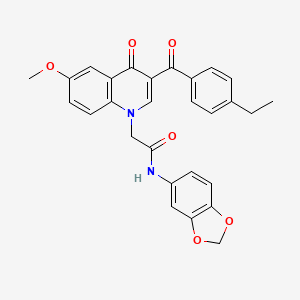 molecular formula C28H24N2O6 B2562404 N-(benzo[d][1,3]dioxol-5-yl)-2-(3-(4-ethylbenzoyl)-6-methoxy-4-oxoquinolin-1(4H)-yl)acetamide CAS No. 902278-75-5