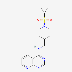 molecular formula C16H21N5O2S B2562478 N-[(1-Cyclopropylsulfonylpiperidin-4-yl)methyl]pyrido[2,3-d]pyrimidin-4-amine CAS No. 2380060-87-5