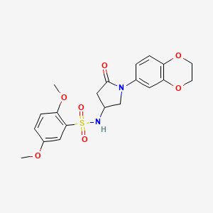 molecular formula C20H22N2O7S B2562501 N-(1-(2,3-dihydrobenzo[b][1,4]dioxin-6-yl)-5-oxopyrrolidin-3-yl)-2,5-dimethoxybenzenesulfonamide CAS No. 905689-42-1