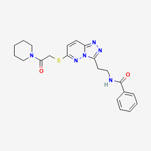 molecular formula C21H24N6O2S B2562508 N-(2-(6-((2-氧代-2-(哌啶-1-基)乙基)硫代)-[1,2,4]三唑并[4,3-b]哒嗪-3-基)乙基)苯甲酰胺 CAS No. 872988-23-3