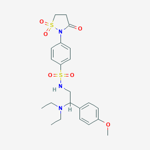 molecular formula C22H29N3O6S2 B256251 N-[2-(diethylamino)-2-(4-methoxyphenyl)ethyl]-4-(1,1,3-trioxo-1,2-thiazolidin-2-yl)benzenesulfonamide 