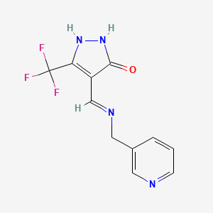 molecular formula C11H9F3N4O B2562514 4-{[(3-pyridinylmethyl)amino]methylene}-5-(trifluoromethyl)-2,4-dihydro-3H-pyrazol-3-one CAS No. 240115-94-0
