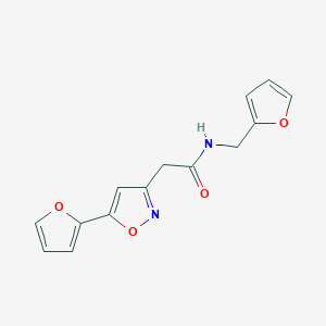 molecular formula C14H12N2O4 B2562524 2-(5-(furan-2-yl)isoxazol-3-yl)-N-(furan-2-ylmethyl)acetamide CAS No. 1105243-30-8