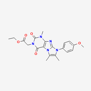 molecular formula C21H23N5O5 B2562528 ethyl 2-(8-(4-methoxyphenyl)-1,6,7-trimethyl-2,4-dioxo-1H-imidazo[2,1-f]purin-3(2H,4H,8H)-yl)acetate CAS No. 877810-40-7