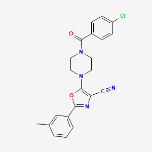 molecular formula C22H19ClN4O2 B2562536 5-(4-(4-氯苯甲酰基)哌嗪-1-基)-2-(间甲苯基)恶唑-4-腈 CAS No. 946377-61-3