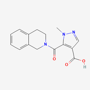 molecular formula C15H15N3O3 B2562540 5-(3,4-dihydroisoquinolin-2(1H)-ylcarbonyl)-1-methyl-1H-pyrazole-4-carboxylic acid CAS No. 1006455-90-8