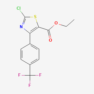 molecular formula C13H9ClF3NO2S B2562559 2-Chloro-4-(4-trifluoromethylphenyl)thiazole-5-carboxylic acid ethyl ester CAS No. 1188045-45-5