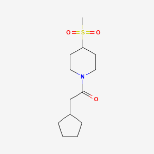 molecular formula C13H23NO3S B2562565 2-Cyclopentyl-1-(4-(methylsulfonyl)piperidin-1-yl)ethanone CAS No. 1448034-59-0