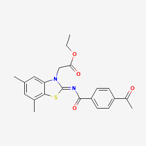 molecular formula C22H22N2O4S B2562585 Ethyl 2-[2-(4-acetylbenzoyl)imino-5,7-dimethyl-1,3-benzothiazol-3-yl]acetate CAS No. 868675-07-4