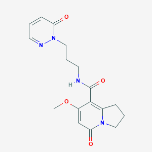 molecular formula C17H20N4O4 B2562609 7-甲氧基-5-氧代-N-(3-(6-氧代嘧啶嗪-1(6H)-基)丙基)-1,2,3,5-四氢吲哚嗪-8-甲酰胺 CAS No. 2034513-48-7