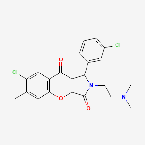 molecular formula C22H20Cl2N2O3 B2562631 7-Chloro-1-(3-chlorophenyl)-2-(2-(dimethylamino)ethyl)-6-methyl-1,2-dihydrochromeno[2,3-c]pyrrole-3,9-dione CAS No. 886142-14-9