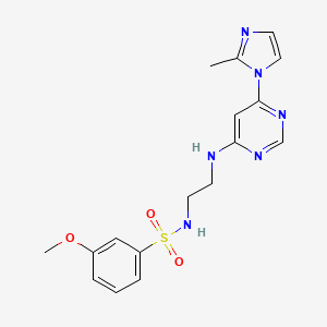 molecular formula C17H20N6O3S B2562633 3-methoxy-N-(2-((6-(2-methyl-1H-imidazol-1-yl)pyrimidin-4-yl)amino)ethyl)benzenesulfonamide CAS No. 1170103-16-8
