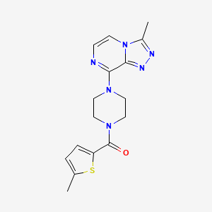 molecular formula C16H18N6OS B2562638 (4-(3-Methyl-[1,2,4]triazolo[4,3-a]pyrazin-8-yl)piperazin-1-yl)(5-methylthiophen-2-yl)methanone CAS No. 2034417-63-3