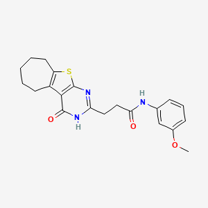 molecular formula C21H23N3O3S B2562643 N-(3-methoxyphenyl)-3-(4-oxo-3,5,6,7,8,9-hexahydro-4H-cyclohepta[4,5]thieno[2,3-d]pyrimidin-2-yl)propanamide CAS No. 950345-53-6