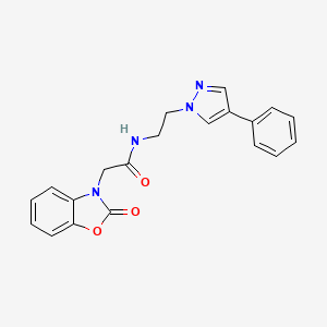 molecular formula C20H18N4O3 B2562646 2-(2-氧代苯并[d]恶唑-3(2H)-基)-N-(2-(4-苯基-1H-吡唑-1-基)乙基)乙酰胺 CAS No. 2034368-87-9