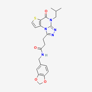 molecular formula C22H23N5O4S B2562653 N-(苯并[d][1,3]二氧杂环-5-基甲基)-3-(4-异丁基-5-氧代-4,5-二氢噻吩并[2,3-e][1,2,4]三唑并[4,3-a]嘧啶-1-基)丙酰胺 CAS No. 1215801-06-1