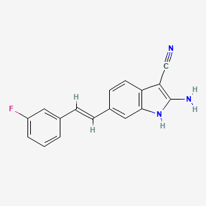 molecular formula C17H12FN3 B2562668 2-Amino-6-[(E)-2-(3-fluorophenyl)ethenyl]-1H-indole-3-carbonitrile CAS No. 2449301-27-1