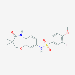 molecular formula C18H19FN2O5S B2562726 N-(3,3-二甲基-4-氧代-2,3,4,5-四氢苯并[b][1,4]恶杂环-8-基)-3-氟-4-甲氧基苯磺酰胺 CAS No. 922125-50-6