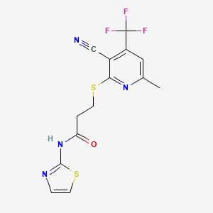3-((3-cyano-6-methyl-4-(trifluoromethyl)pyridin-2-yl)thio)-N-(thiazol-2-yl)propanamide